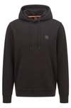 Hugo Boss French-terry-cotton Hooded Sweatshirt With Logo Patch In Black