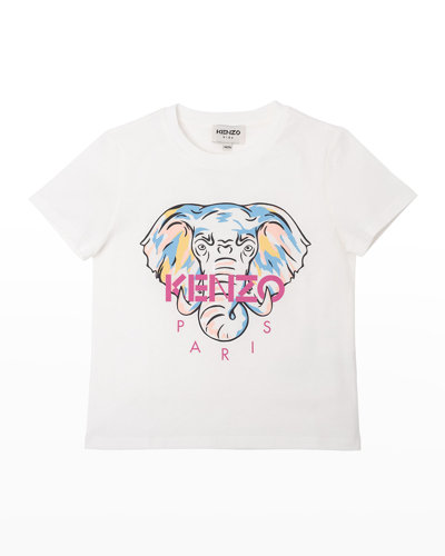 Kenzo Kids' Girl's Elephant Logo T-shirt In Ecru