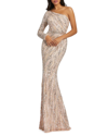 Mac Duggal Sequin One-sleeve Mermaid Gown In Rose Gold