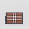 BURBERRY BURBERRY CHECK AND LEATHER ZIP POUCH