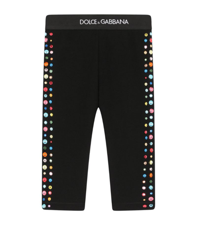 Dolce & Gabbana Babies' Interlock Leggings With Multi-colored Studs In Black