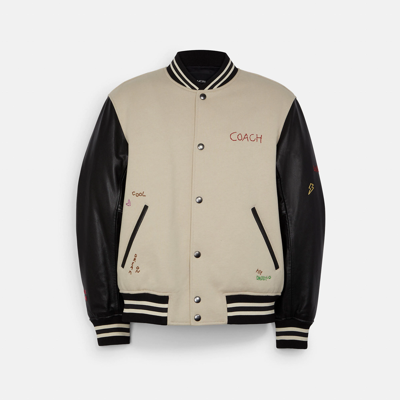 Coach Men's Diary Script Varsity Jacket In Beige | ModeSens