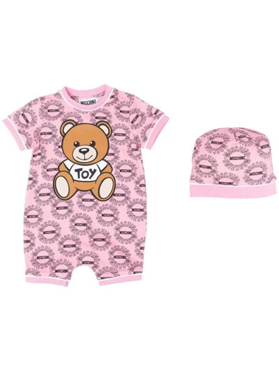 Moschino Babies' Toy Bear Print Romper In Pink
