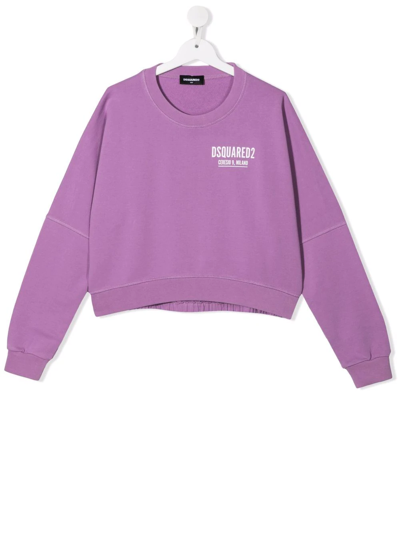 Dsquared2 Teen Logo-print Cotton Sweatshirt In Light Purple