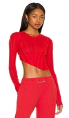 Sami Miro Vintage Asymmetric Long-sleeved Upcycled-jersey Top In Red