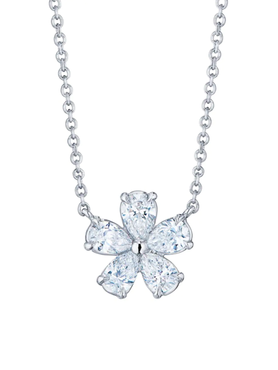 Kwiat Platinum Cluster Floral Diamond Pendant Necklace In Silver
