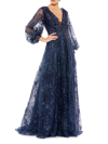Mac Duggal Sequined Floral Gown In Midnight