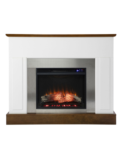 Southern Enterprises Eaja Industrial Electric Fireplace In White And Dark Tobacco Finish With Nicke
