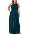 Betsy & Adam Plus Size Textured Gown In Jade