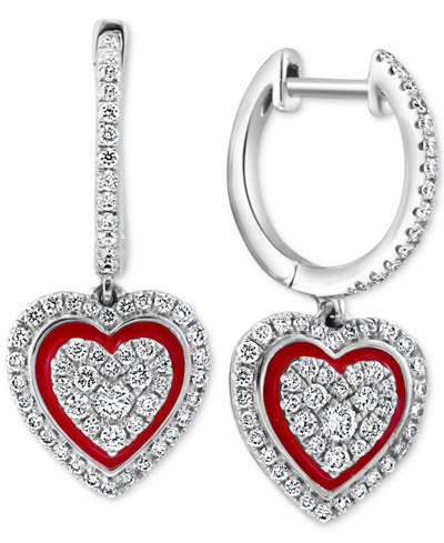 Effy Collection Effy Diamond & Enamel Heart Halo Drop Earrings (1/2 Ct. T.w.) In 14k White Gold