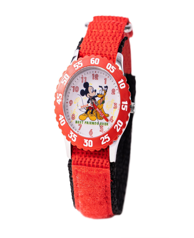 Ewatchfactory Boy's Disney Mickey Mouse Red Nylon Strap Watch 32mm