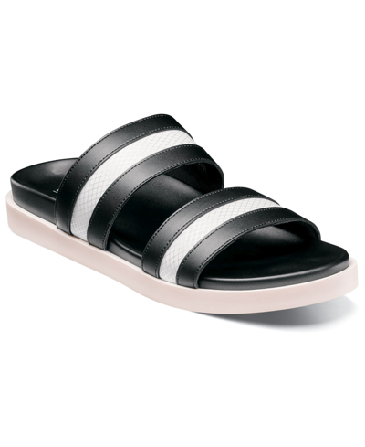 Stacy Adams Men's Metro Double Strap Slide Sandal Men's Shoes In Black And White