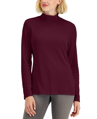 Karen Scott Petite Solid Mock-neck Top, Created For Macy's In Malbec