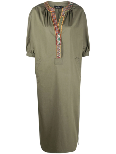 Etro Women's Embroidered Cotton-blend Dress In Green