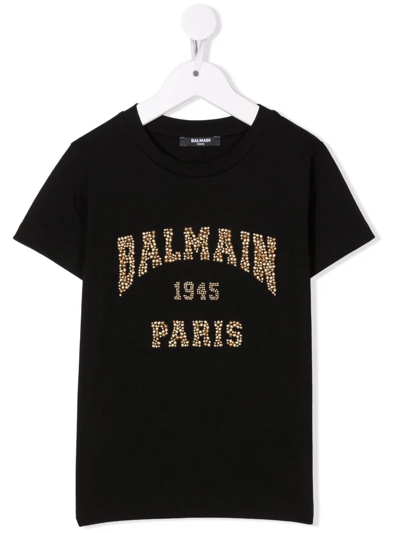 Balmain Teen Logo-embellished Cotton T-shirt In Black