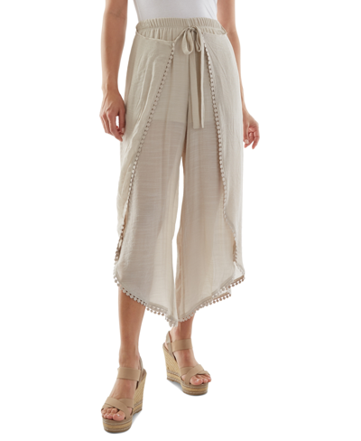 Bcx Juniors' Tie-front Gauze Cropped Pants In Sand