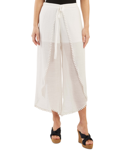 Bcx Juniors' Tie-front Gauze Cropped Pants In Off White
