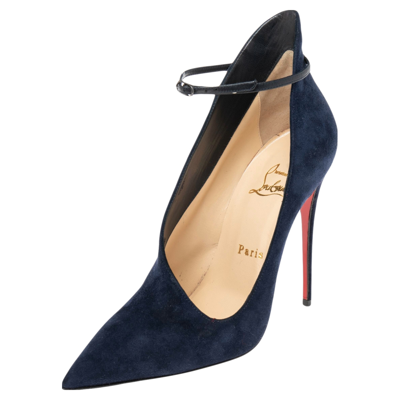 Pre-owned Christian Louboutin Navy Blue Suede Vampydolly Ankle Booties Size 37