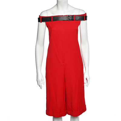 Pre-owned Moschino Red Wool Off Shoulder Belted Detail Playsuit M