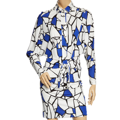 Pre-owned Gucci White & Blue Printed Jersey Front Tie Detail Draped Dress Xs In Multicolor