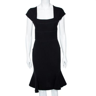 Pre-owned Roland Mouret Black Wool Peplum Hem Detail Dress M
