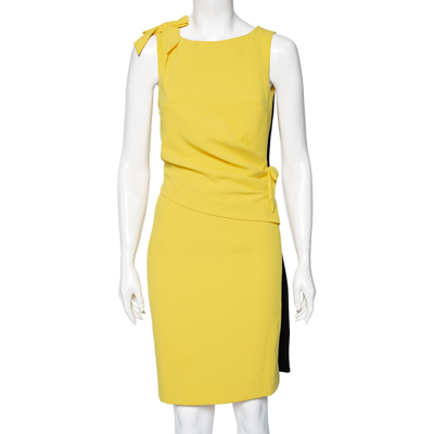 Pre-owned Class By Roberto Cavalli Yellow Crepe Bow Detail Draped Dress S