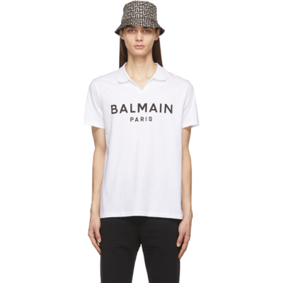 Balmain Logo-print Short-sleeve Polo Shirt In White