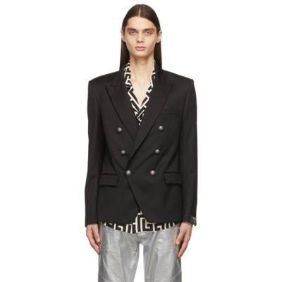 Balmain Embossed-button Double-breasted Blazer In Black