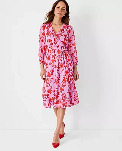Ann Taylor Petite Floral Ruffle Midi Dress In Orchid Bloom