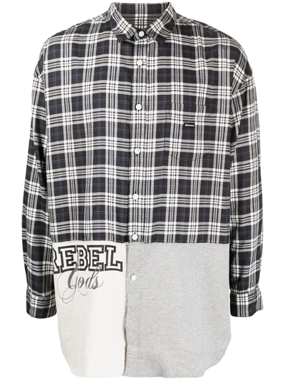 Undercoverism Patchwork Plaid Long-sleeve Shirt In Grey