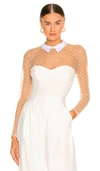 Fleur Du Mal Collared Bodysuit With Dotted Tulle In Ivory