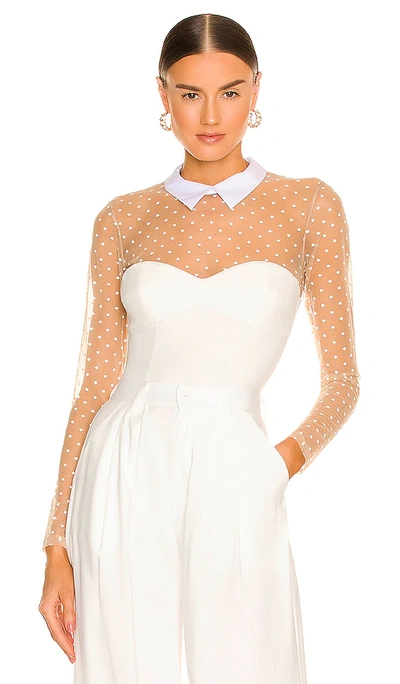 Fleur Du Mal Collared Bodysuit With Dotted Tulle In Ivory