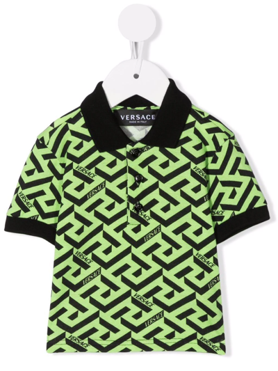 Versace Babies' 希腊风图案印花polo衫 In Green
