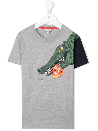 Paul Smith Junior Teen Crocodile-motif Cotton T-shirt In Grey