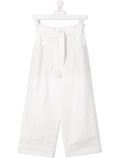 Brunello Cucinelli Kids' Paper-bag Waist Trousers In White