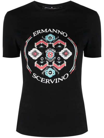 Ermanno Scervino Abstract Logo Print T-shirt In Black