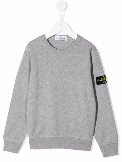 Stone Island Junior Kids' Logo-patch Crew Neck Sweatshirt In Grey