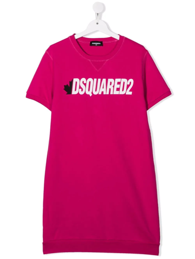 Dsquared2 Teen Logo-print Short-sleeve T-shirt Dress In Pink