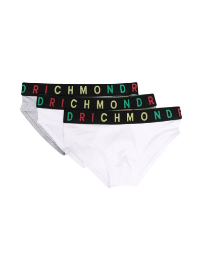 John Richmond Junior Teen Logo-waist Briefs (set Of Three) In White