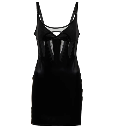 Mugler Sheer-panelled Corset Mini Dress In Black