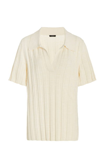 Joseph Ribbed Fitted Knitted Polo Shirt In White