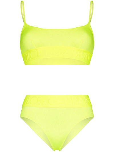 Dolce & Gabbana Logo-band High-rise Bikini Set In Yellow