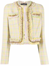 Versace Check-print Chain-applique Crop Jacket In Yellow