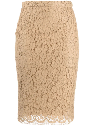 Pre-owned Dolce & Gabbana 2000s Lace Pencil Skirt In Neutrals