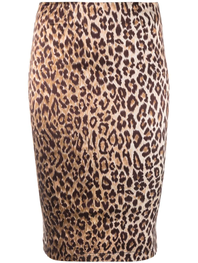 Pre-owned Dolce & Gabbana 1990s Leopard-print Pencil Skirt In Brown