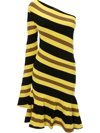 Jw Anderson One-shoulder Ruffled Striped Stretch-knit Mini Dress In Yellow