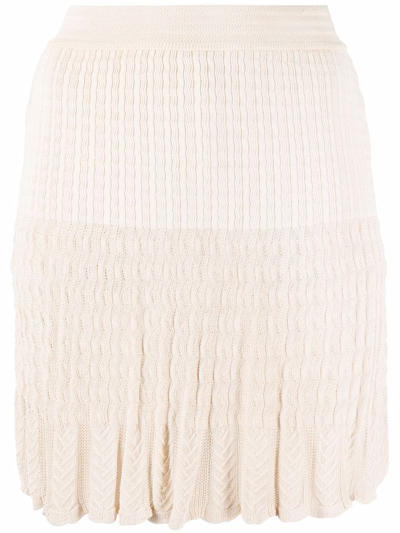 Pre-owned Alaïa 1990s Cable Knit Miniskirt In Neutrals