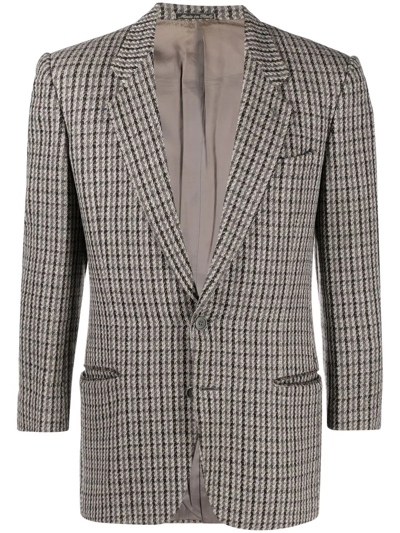 Pre-owned Giorgio Armani 1980s Check Pattern Single-breasted Blazer In Grey
