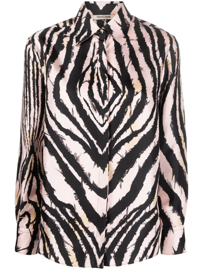 Roberto Cavalli Zebra-print Silk Shirt In Fuchsia