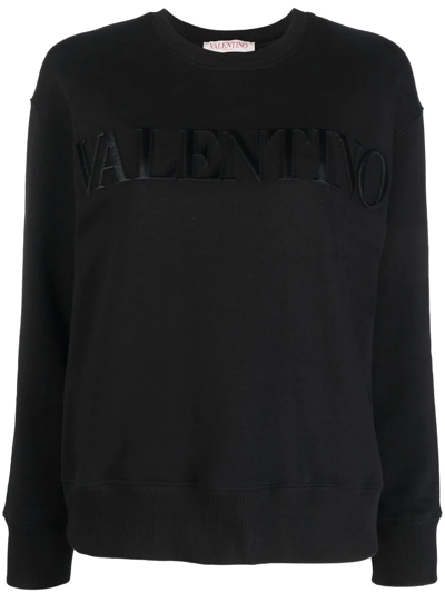 Valentino Embroidered Logo Cotton Sweatshirt In Black
